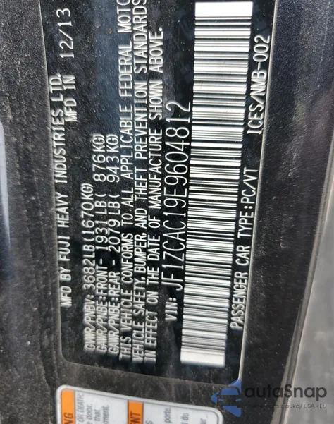 2014 Subaru Brz 2.0 Limited z USA, uszkodzony, nr VIN JF1ZCAC19E9604812